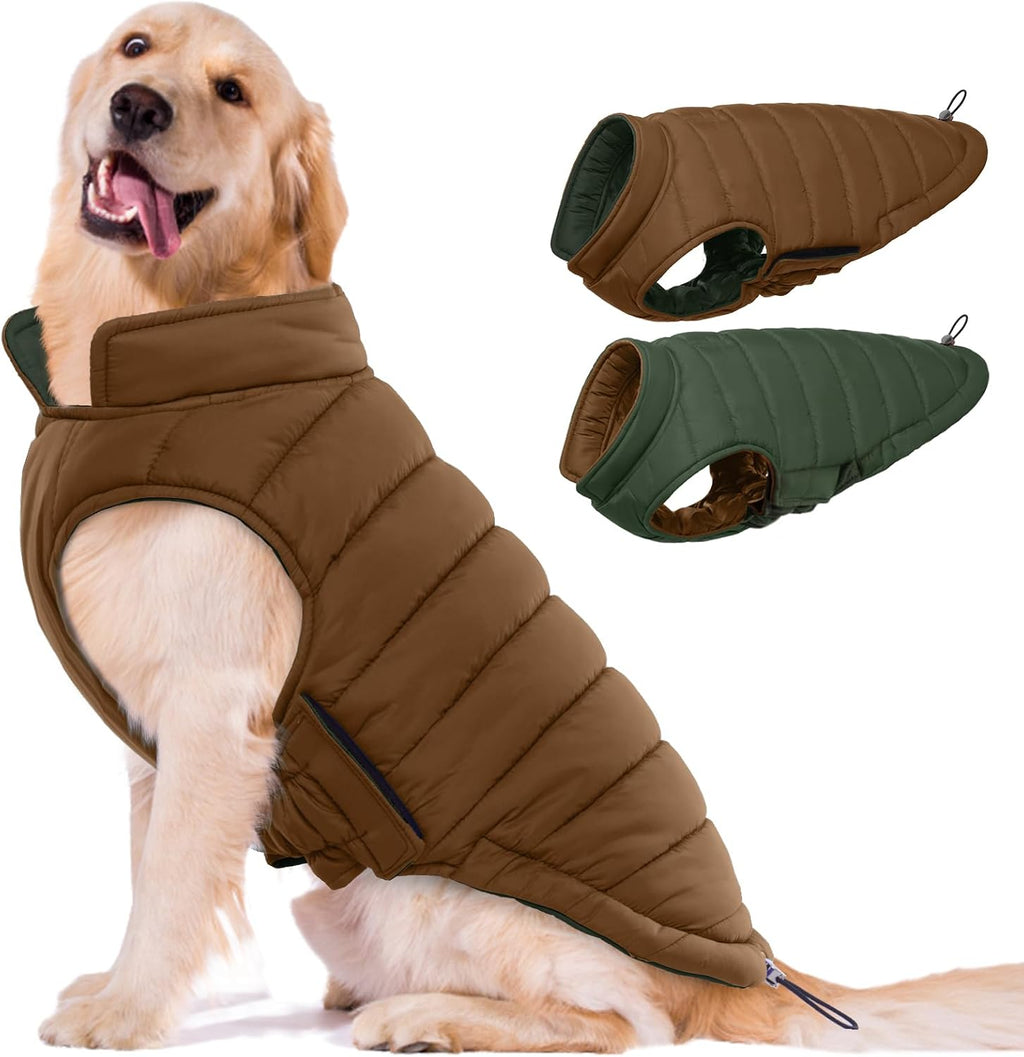 Lelepet Reversible Dog Coat Windproof Dog Jacket Lightweight Puffer Vest