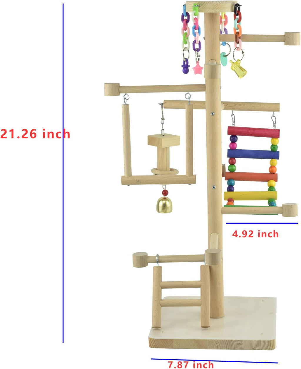Large Bird Playground Cockatiel Wood Playstand with Perch Swing Ladder Chew