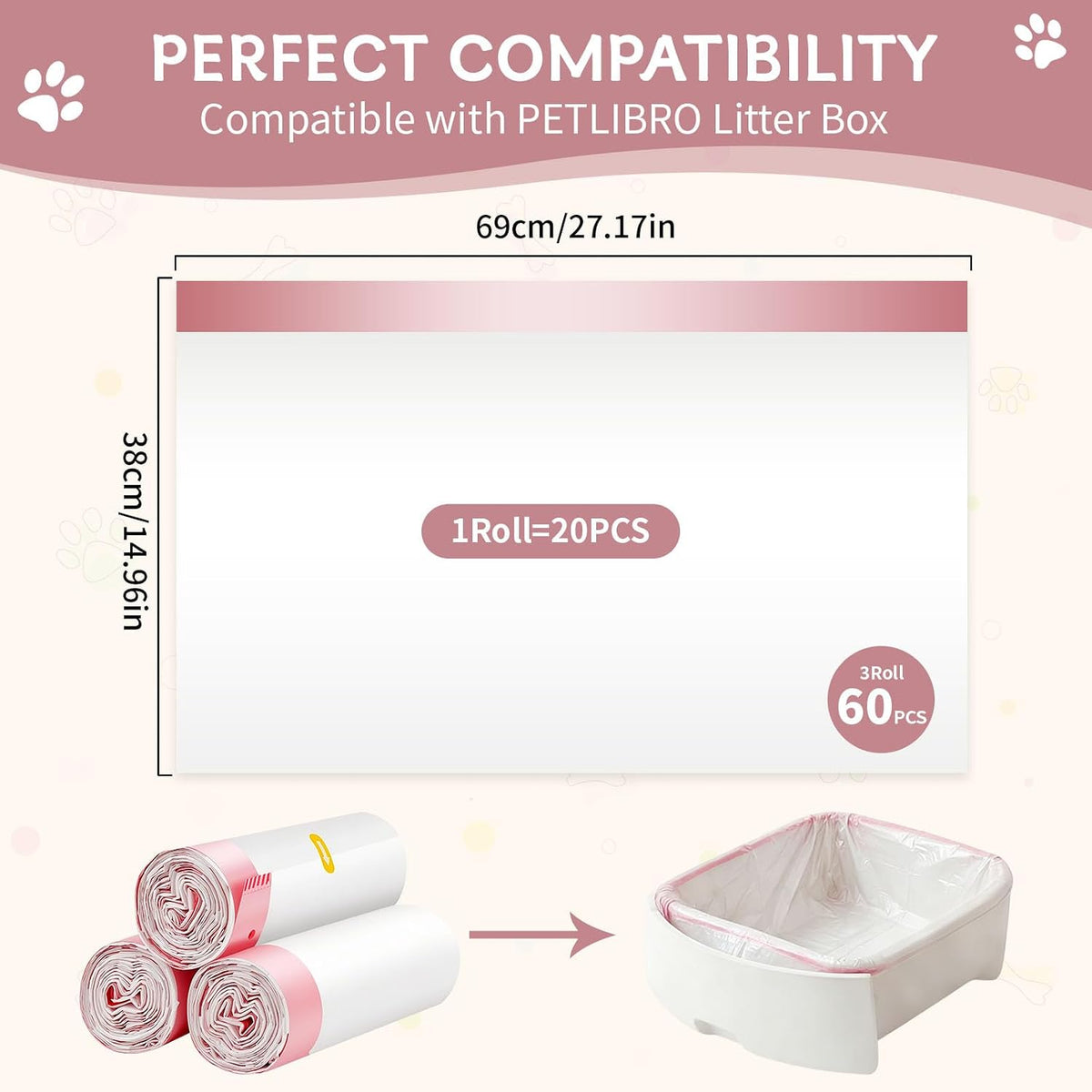 Litter Box Liner, 60 Pcs compatible with PETLIBRO Luma Automatic Cat Litter