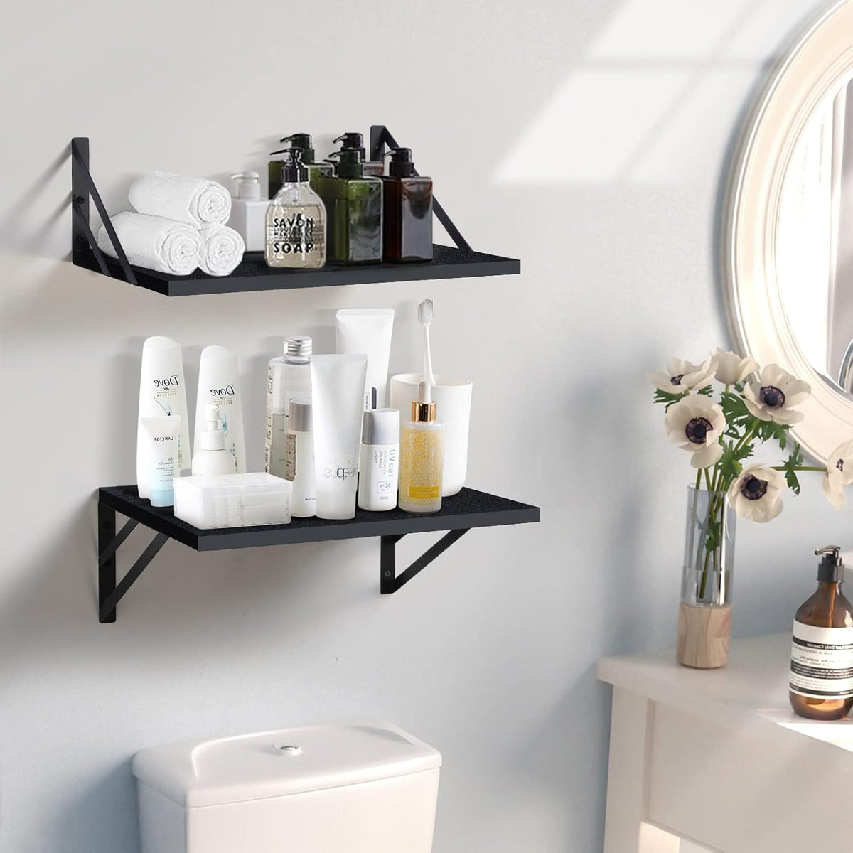 2 Pc Deep Floating Wall Shelves, Heavy Duty, 16x12, Black