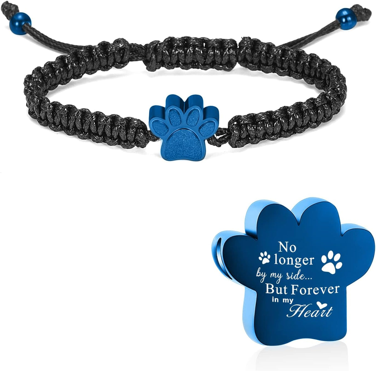 constantlife Cremation Bracelet for Ashes Stainless Steel Paw Print Urn Jewelry Braided Rope Adjustable Bangle Keepsake Pet Dog Cat Ash Holder Memorial Gift for Women Men