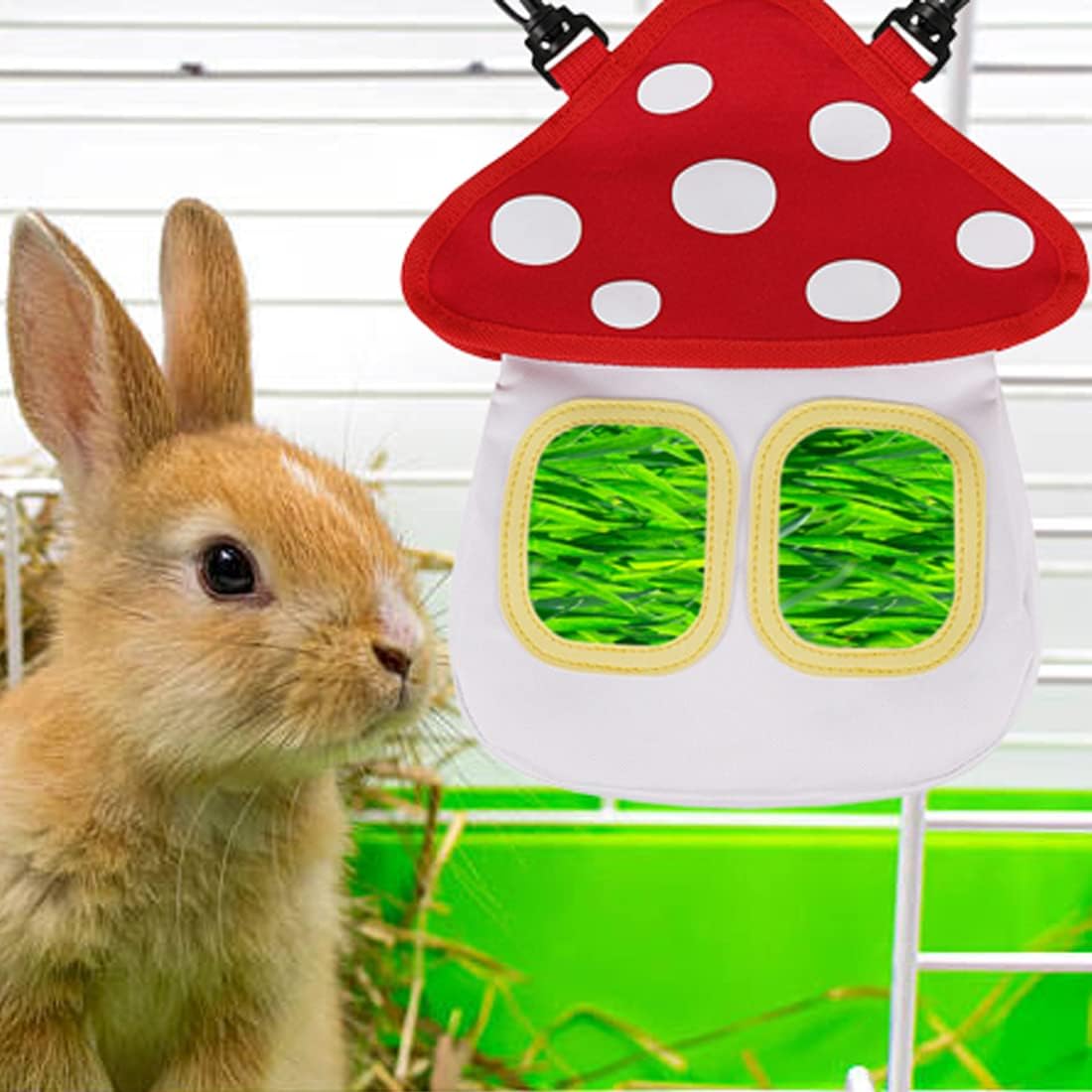 Bunny Hay Feeder, Hanging Rabbit Hay Feeder Bag for Bunnies Guinea Pigs Chinchillas Hamster