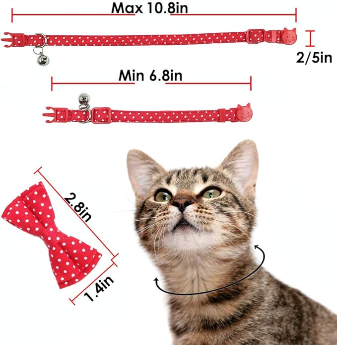Cat Collar with Bell and Bow Tie, Breakaway Clasp Cute Dots Kitty Kitten Collar - Image 7
