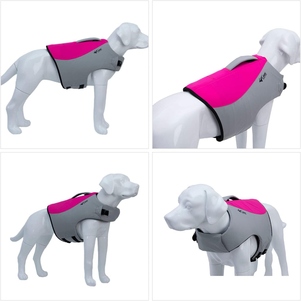 Dog Life Jacket, Sport Style Dog Float Coat with Excellent Buoyancy, Stylish Dog Swimming Safety Vest with Rescue Handle for Small Medium Large Dogs Rosered L