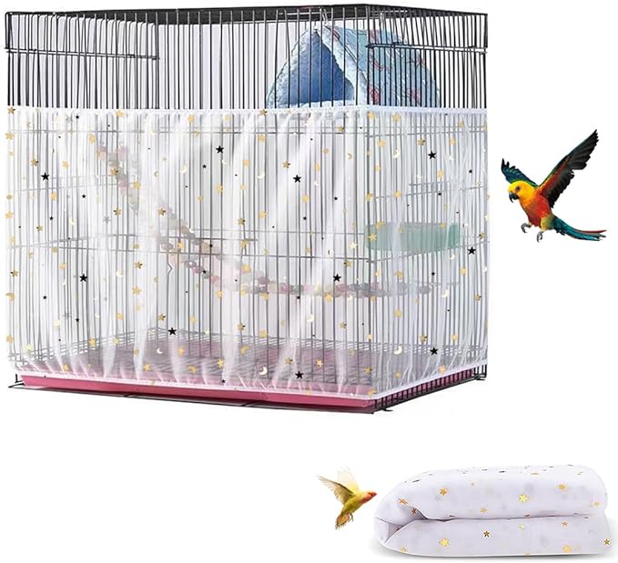 Large Bird Cage Cover, Bird Cage Seed Catcher, Adjustable Soft Airy Nylon Mesh by DECKALY