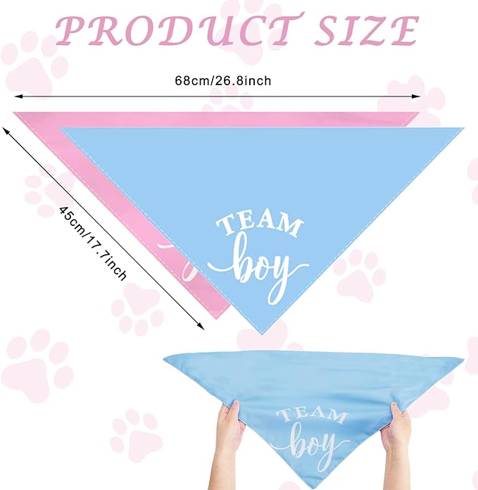 Whaline 2 Pack Gender Reveal Dog Bandana Team Boy Team Girl Triangle Pet Scarf - Image 2