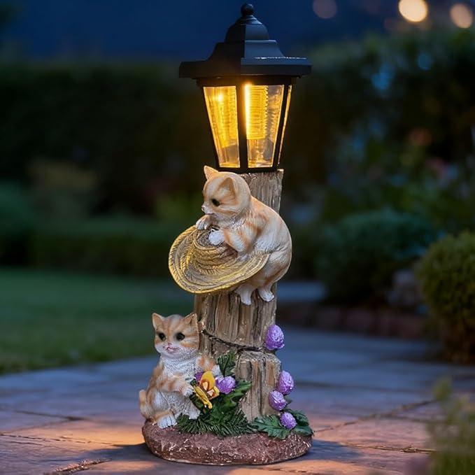 Solar Cat Outdoor Statue, Garden Statue by ZYLiWoo