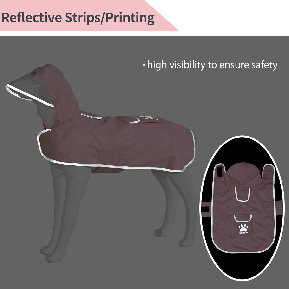 MAMORE Dog Raincoat Reversible,Waterproof Dog Rain Coat Hooded Slicker Poncho with Reflective Strip, Plaid Double Layer Rain Jacket for Small Medium Large Dogs (Pink, X-Large(37-55lb))