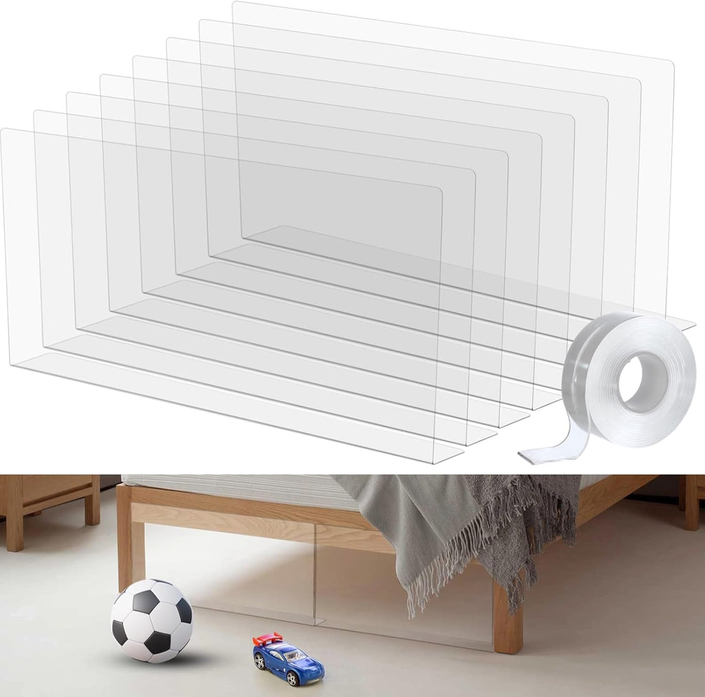 OMISTAR Under Bed Blocker (8 PCS), 16'' L × 7.9'' H Clear PVC Under Couch Blockers with Strong Adhesive, Toy Pets Couch Blockers with Smooth Edge for Under Furniture Stoppers, Easy Installation