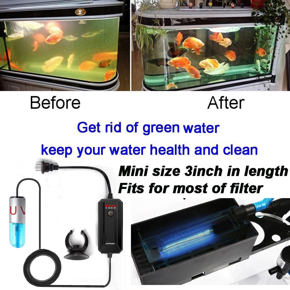 Aquarium UVC Clean Light Algae Clear Green Bloom Clean Fish Tank UVC Water Clean Lamp for Sump Pond Filter Tank (3W with Timer)