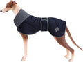 Geyecete Dog Winter Coat Greyhound Raincoat Fabric with Lamb Velvet Inside Outdoor Dog Apparel with Adjustable Bands for Medium, Large Dog-Navy-L