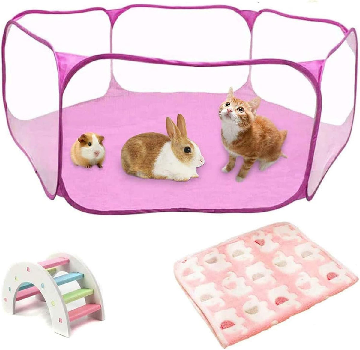 Tfwadmx Small Animals Cage Tent Hamster Foldable Exercise Playpen, Indoor/Outdoor Open Portable Fence with Seesaw for Rat Guinea Pig Rabbits Hamsters Chinchillas Gerbil Hedgehog