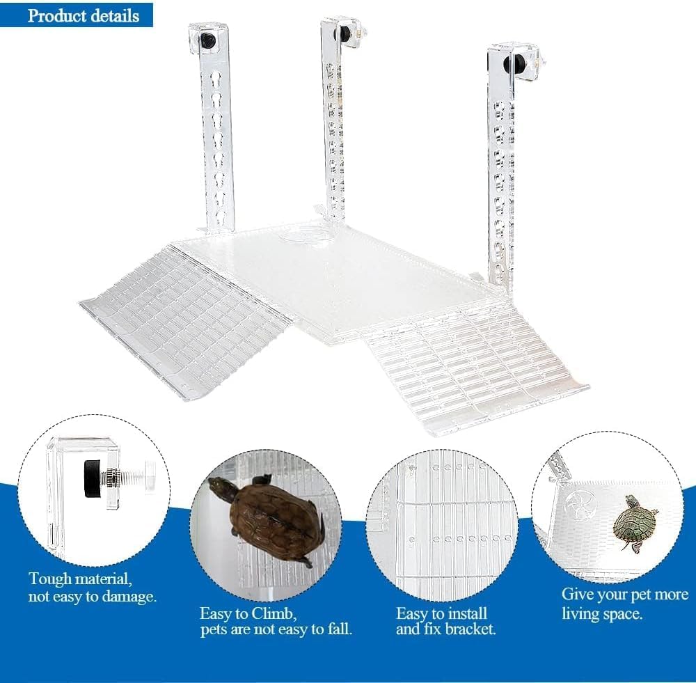 Hanging Turtle Basking Platform Acrylic Aquatic Reptile Ramp Dock Fence Type Tortoise Climbing Ladder Turtle Tank Accessories for Aquatic Reptile Feeding Resting (Large), Transparent