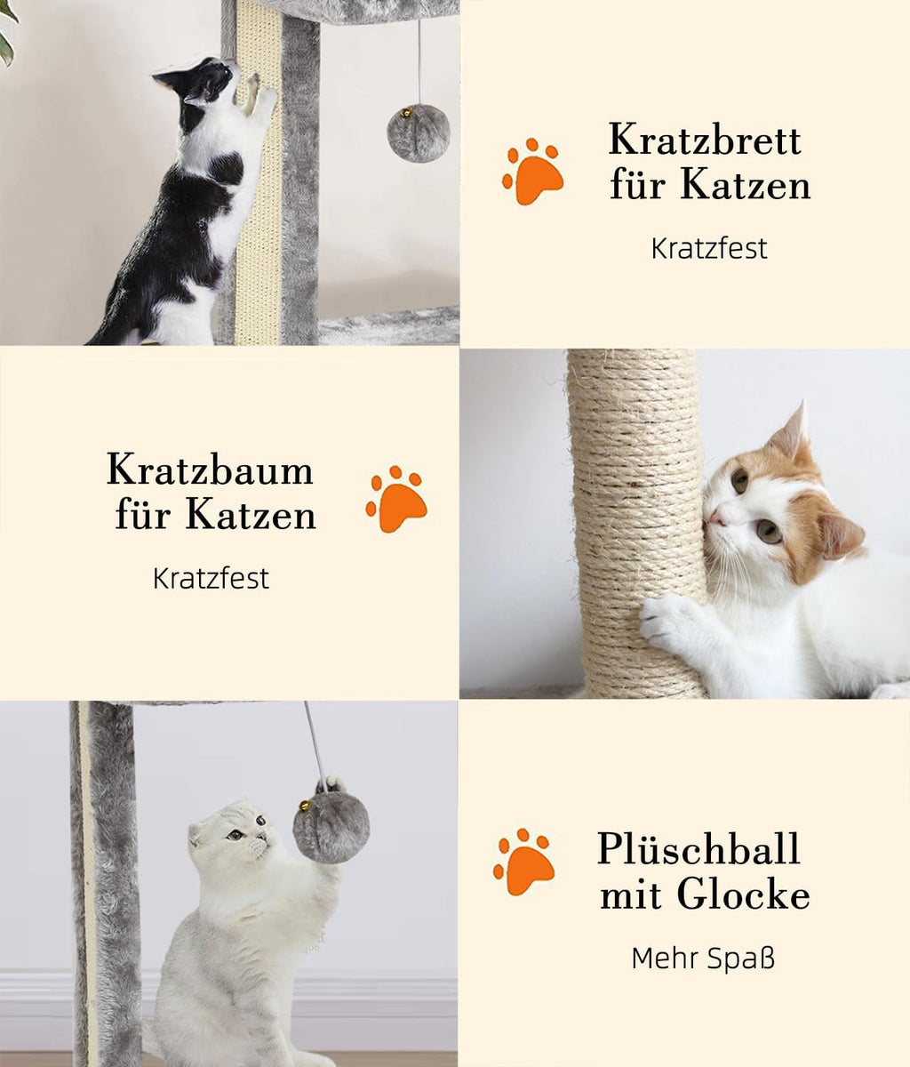 SYANDLVY Cat Tree with Scratching Post for Indoor Cats, Scratching Board with Perch, Cat Post Scratcher with 2 Dangling Balls, Great for Kittens, Grey