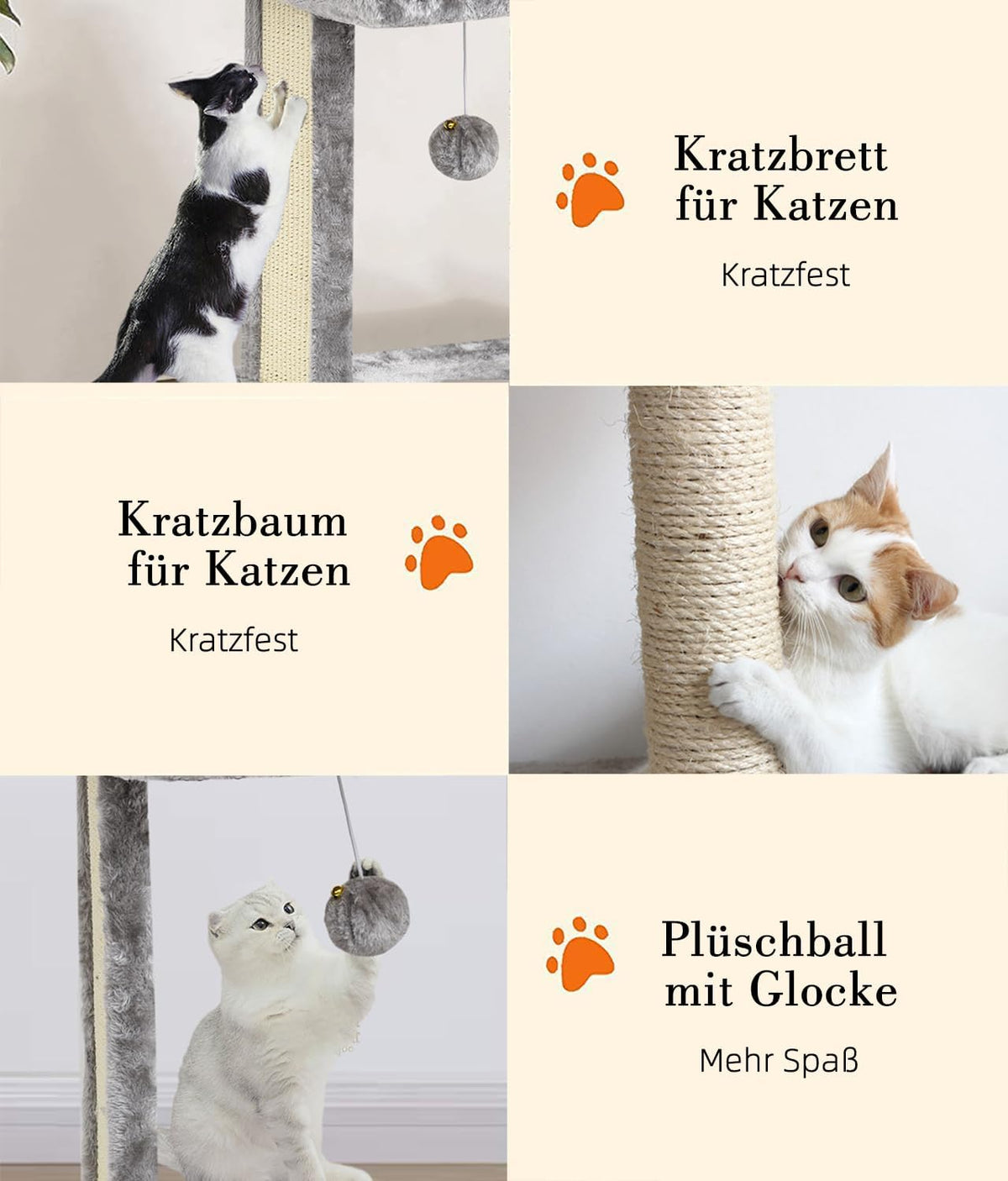 SYANDLVY Cat Tree with Scratching Post for Indoor Cats, Scratching Board with Perch, Cat Post Scratcher with 2 Dangling Balls, Great for Kittens, Grey