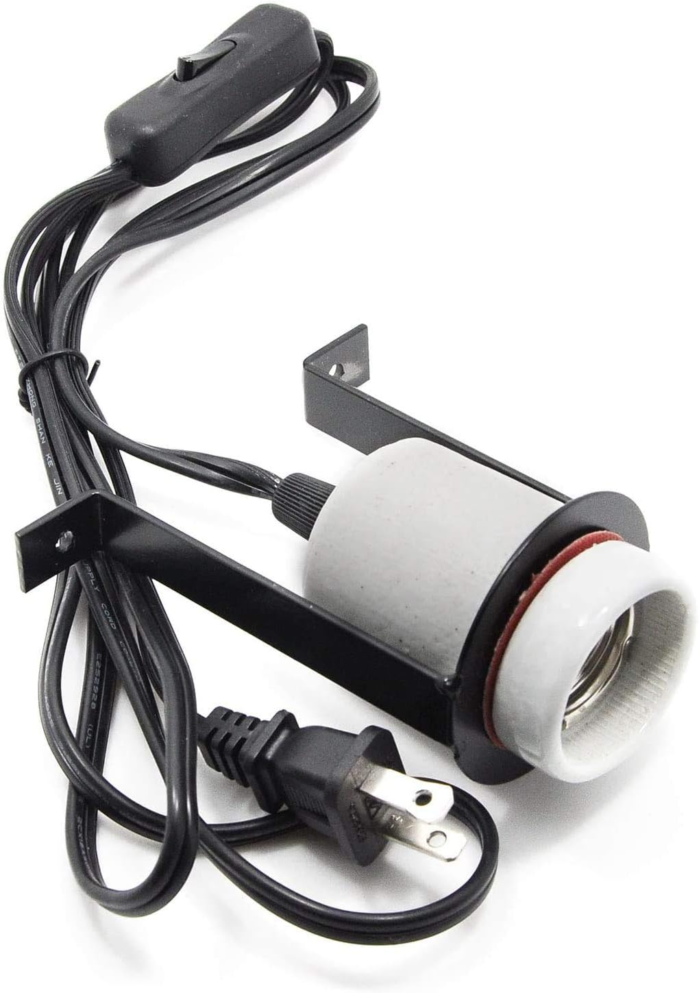 Reptile Ceramic Heat Lamp Holder with Mounting Bracket, E26/E27 Socket for Bulbs up to 300W, 5ft Cord for Terrarium (No Bulb)