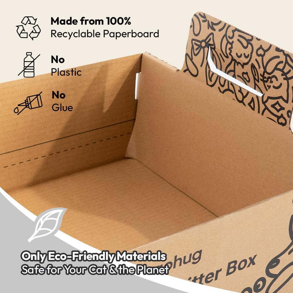 Disposable Cat Litter Box 3 Pack, Foldable Portable Travel Litter Box for Cats, Waterproof Leakproof Cardboard Kitty Litter Box for Travel, Moving, Temporary Use & No-Clean Cat Care