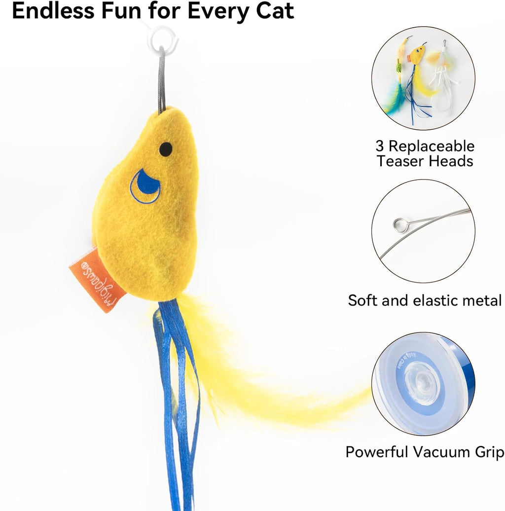 Migipaws Interactive Automatic Cat Teaser Wand Toy with Strong Suction Cup, 70cm Flexible Wire & DIY Bending Design, Rechargeable Cat Exercise Toy with Auto Timer for Indoor Cats (Blue)