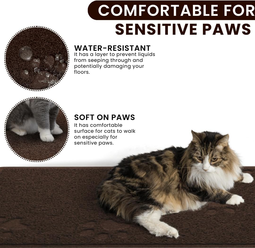 Andalus Large Cat Litter Mat, Pack of 2 - Waterproof, Non-Slip & Easy to Clean Cat Litter Box Mat for Extra Efficient Pet Litter-Trapping, Brown (30” X 18”)