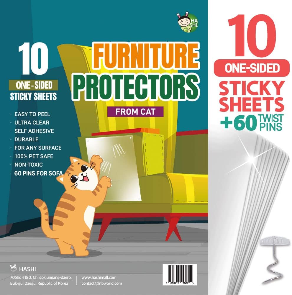 HA SHI Cat Scratch Furniture Protector, Clear, 10 Sheets + 60 Pins