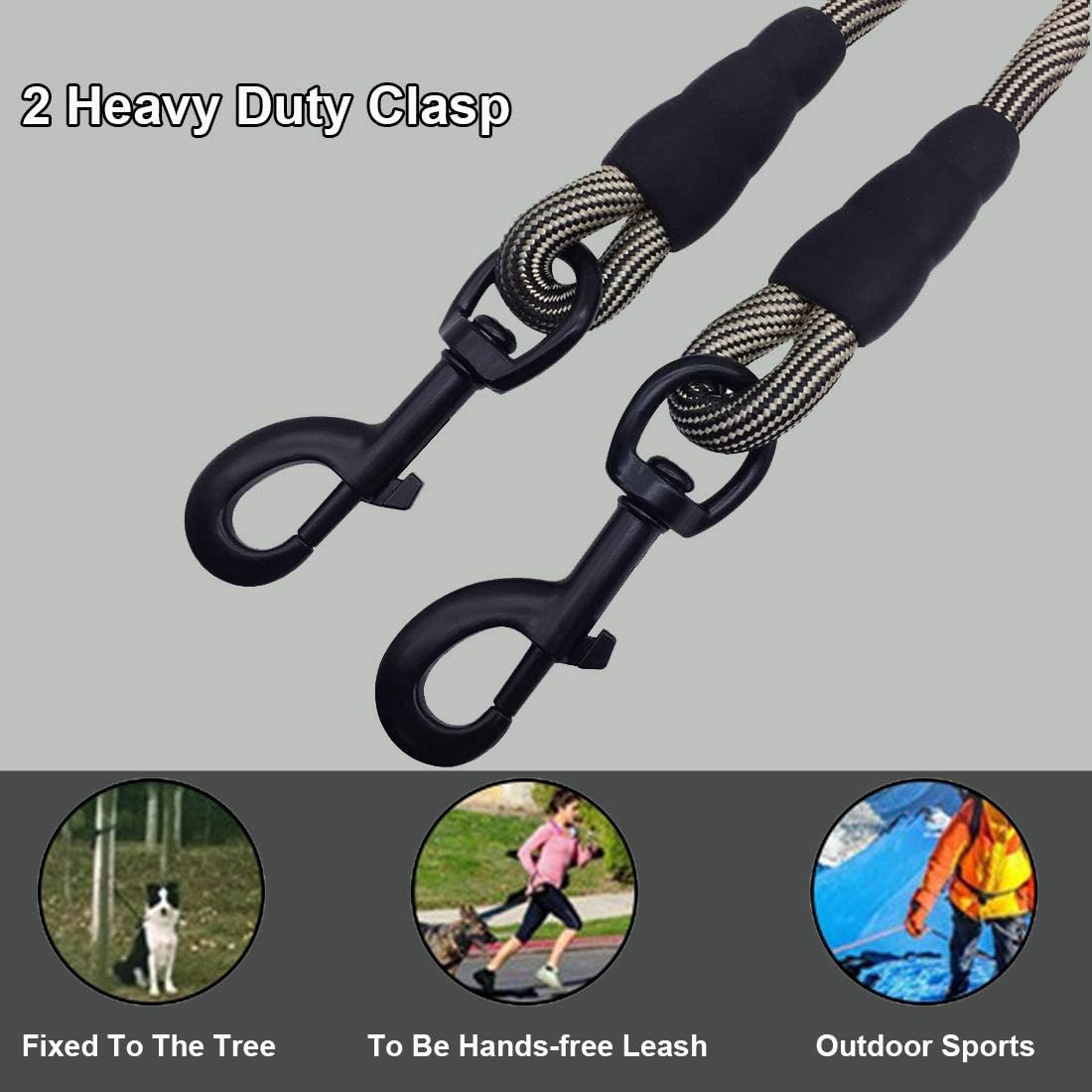 50FT Dog Tie-Out Rope + Bungee Dog Leash Extension (Black)