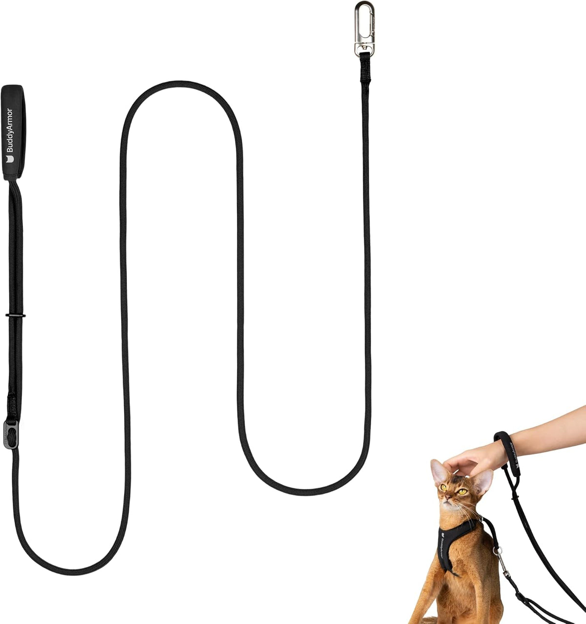 Hands Free Cat Leash Lightweight Adjustable Padded Handle,Black
