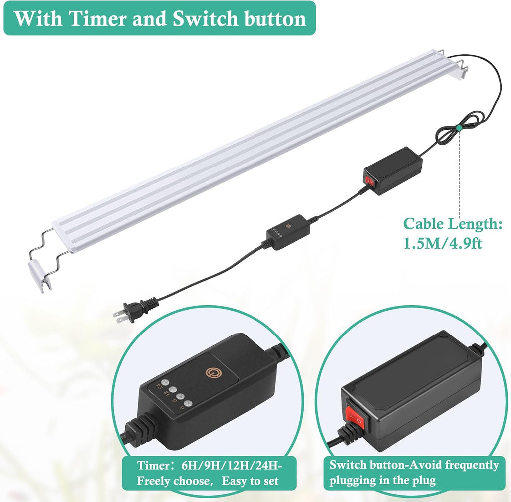 HITOP Full Spectrum LED Aquarium Light 32-36" Classic Fish Tank Light with Timer, Aquarium Plant Light with Stable Extendable Brackets