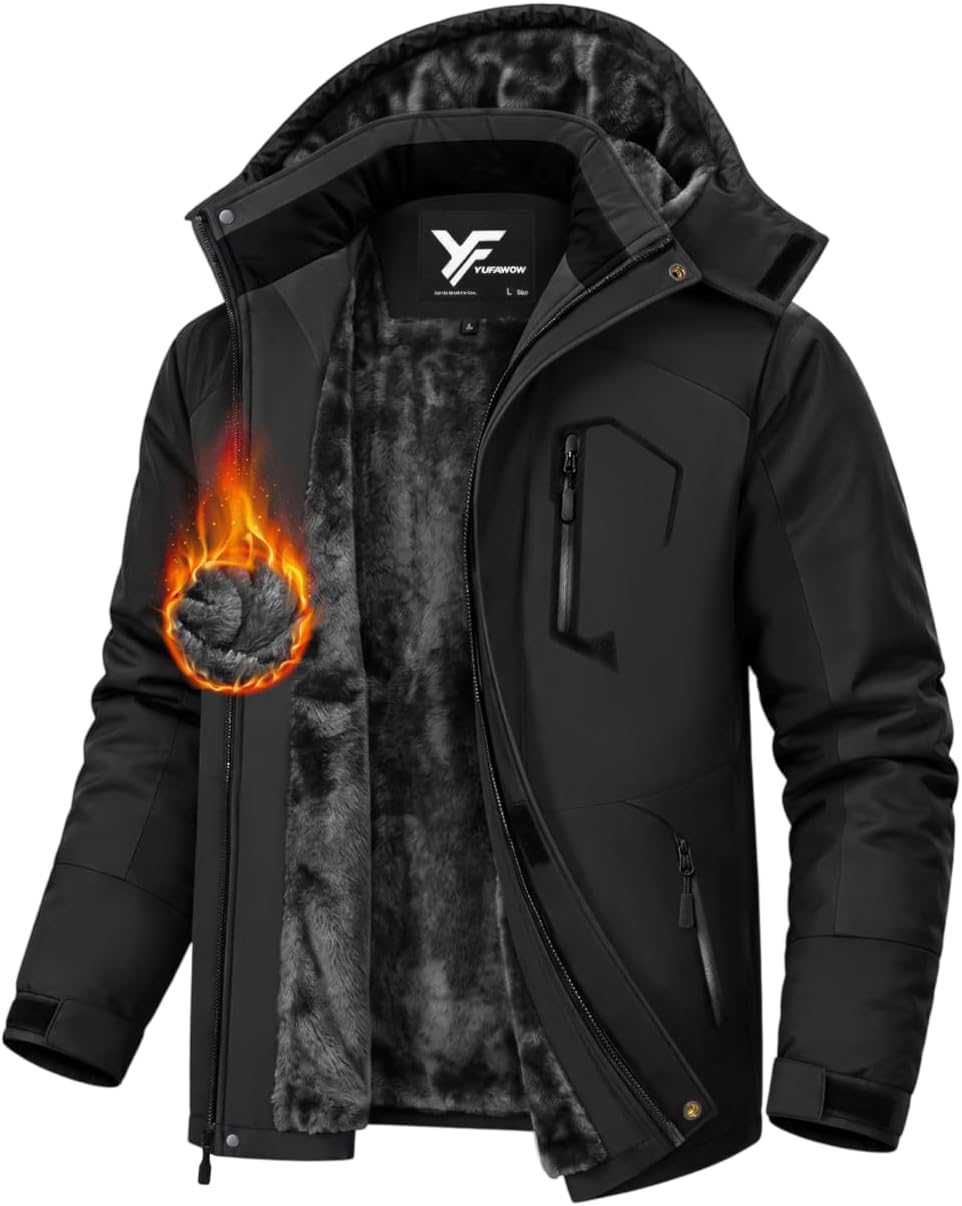 Yufawow Men Winter Jacket Skiing Jacket Insulated Fleece Lined Waterproof Windbreaker for Snowboard Hiking Camping ATV Outdoor Work