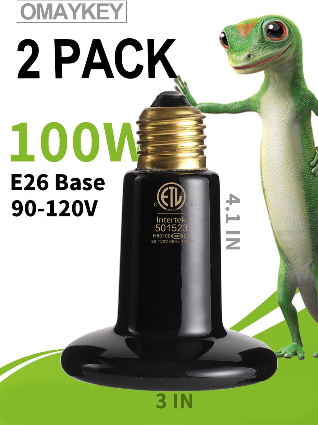2-Pack 100W Ceramic Heat Lamps with 1-pcs Digital-Thermometer