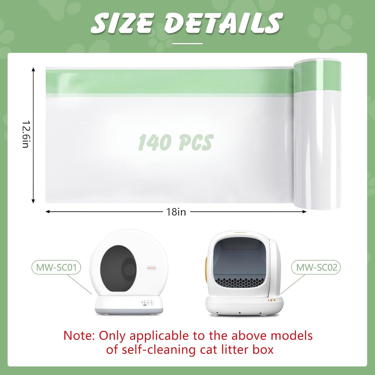 140 Cat Litter Box Liners For Meowant Mw-Sc01/Sc02/Sc09, Drawstring