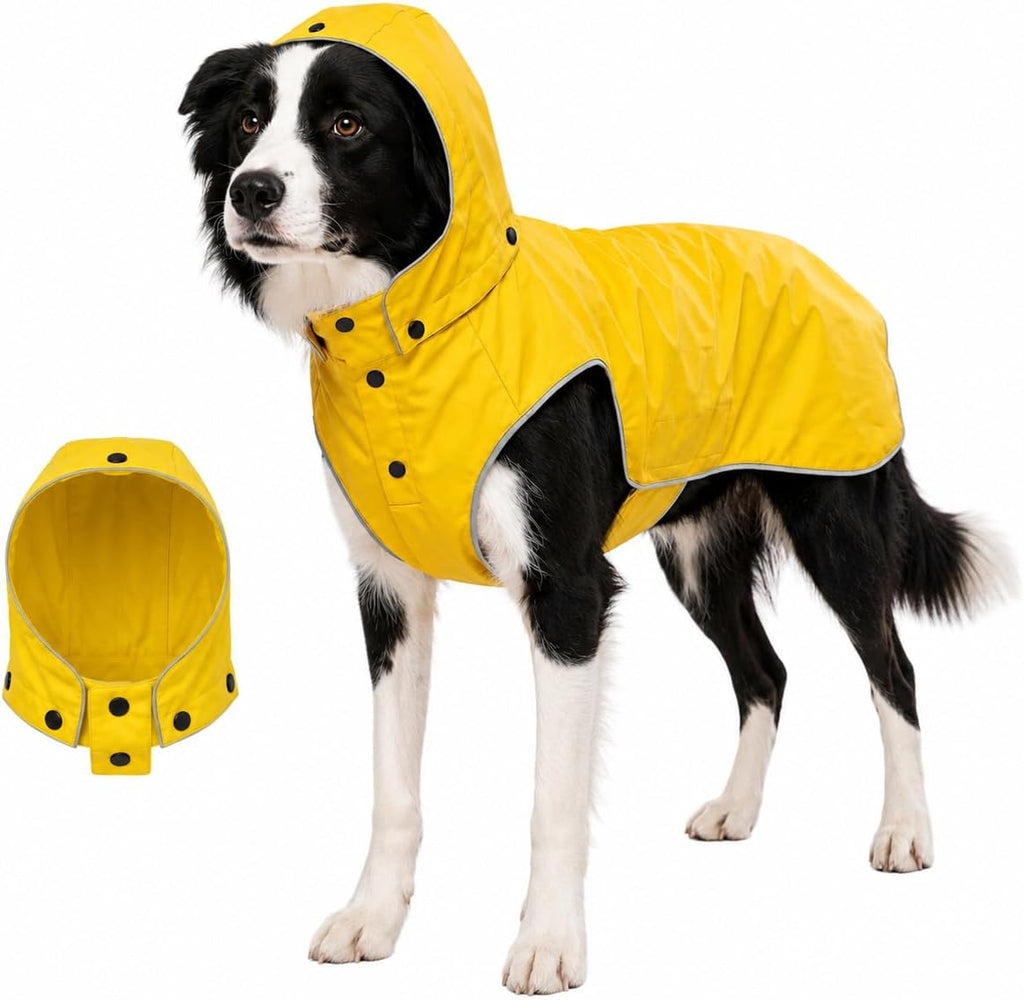 Dog Raincoat for Medium to Large Dogs, Waterproof Rain Jacket with Hood, Reflective, Adjustable, Leash Hole, Yellow