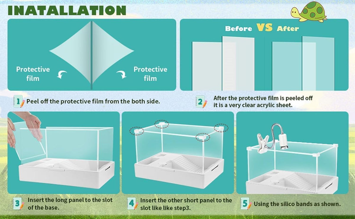 Turtle Tank Kit with Light and Water Pump, Small Turtle Habitat Starter Kit