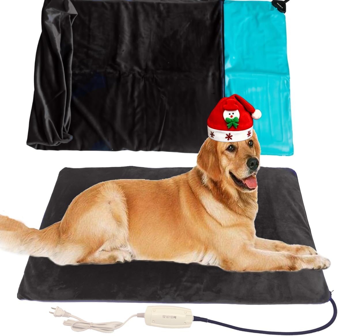 Pet Heating Pad for Large Dogs & Cats - 34"x21" Waterproof Heated Bed with Chew-Resistant Cord, Adjustable Temperature & Removable Washable Cover