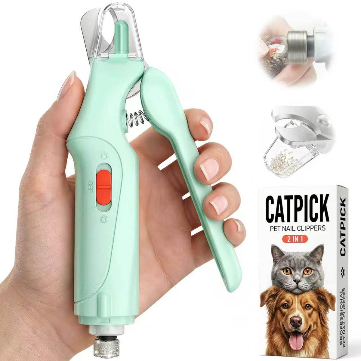 CATPICK 2-in-1 Cat & Dog Nail Clippers with Grinder and Dual LED Lights