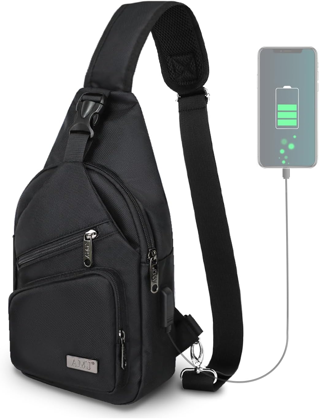 Sling Bag for Men, Upgraded Type-C Charging Port Casual Shoulder Chest Bag, Crossbody Sling Bag, Casual Shoulder Backpack, Chest Daypack Satchel for Hiking Travel (Black, Small)