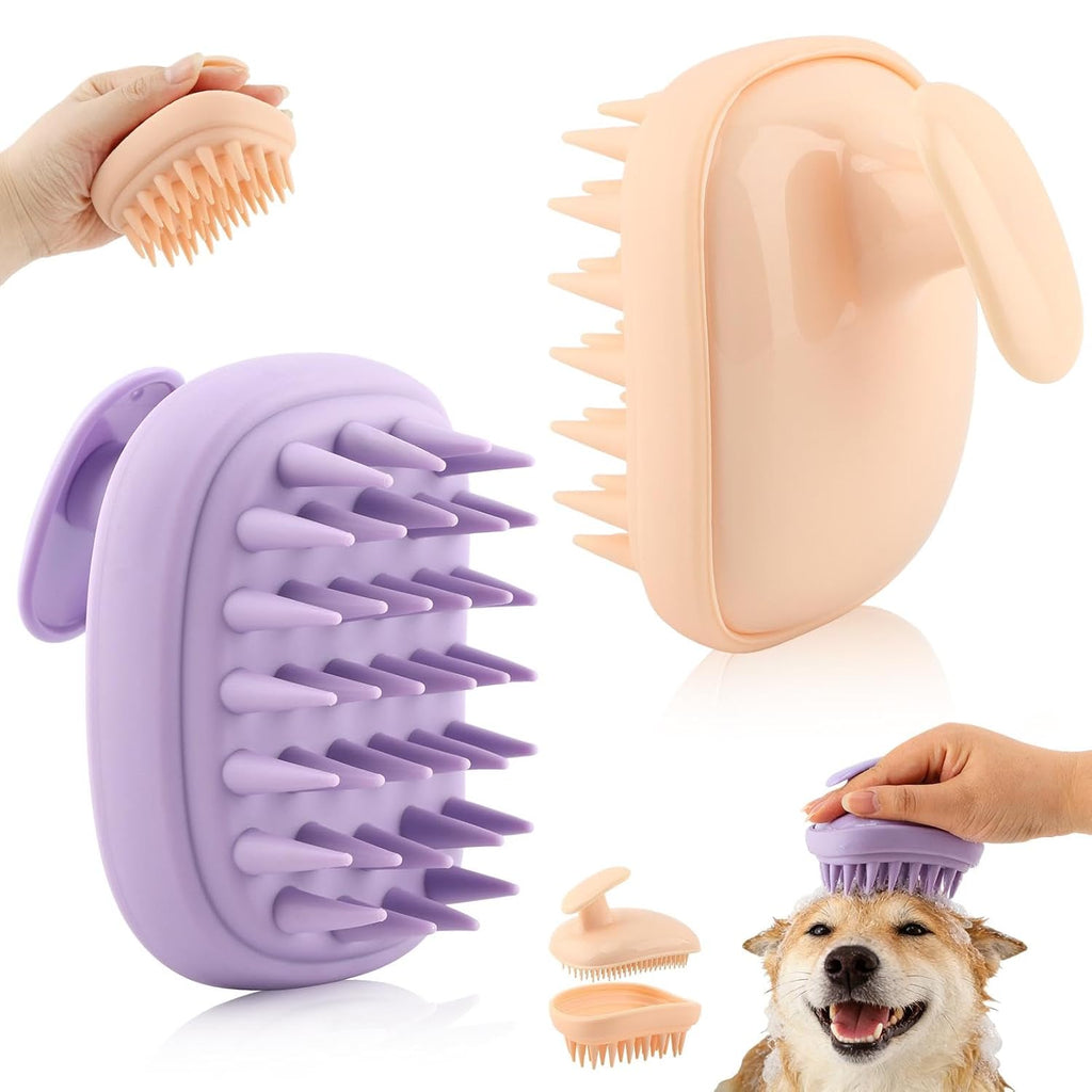 2-in-1 Dog Bath Brush for Grooming & Massage, 2 Pack Pet Silicone Brush