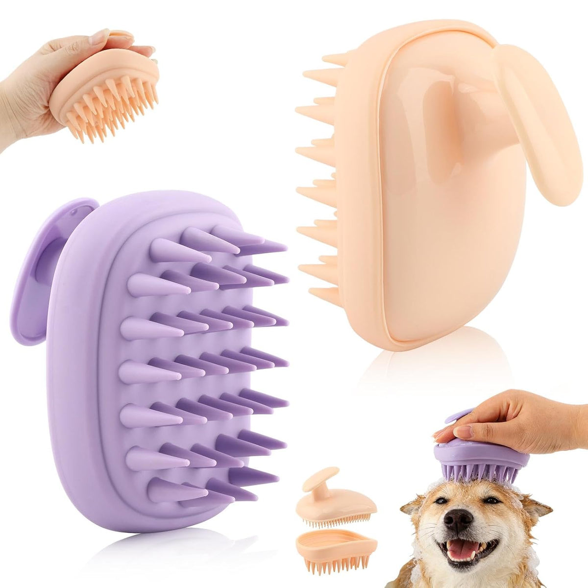 2-in-1 Dog Bath Brush for Grooming & Massage, 2 Pack Pet Silicone Brush