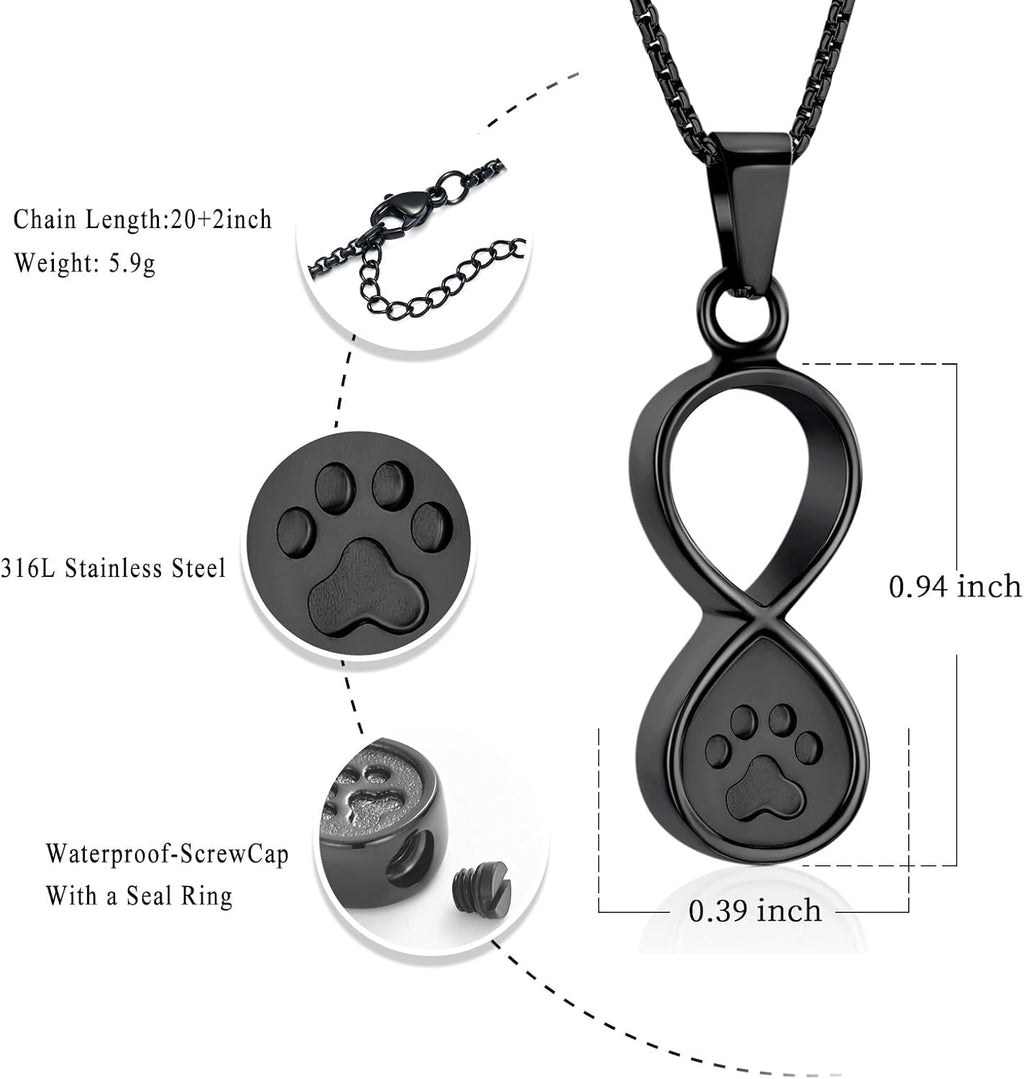 Oinsi Infinity Love Pet Cremation Jewelry for Ashes of Dog/Cat Funeral Keepsake Urn Necklace Pendant Memorial Jewellery