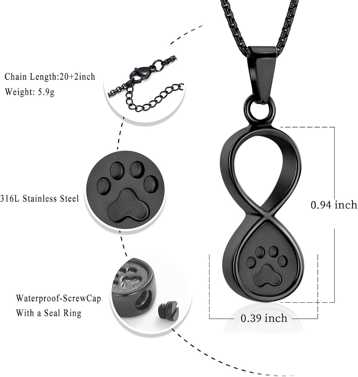 Oinsi Infinity Love Pet Cremation Jewelry for Ashes of Dog/Cat Funeral Keepsake Urn Necklace Pendant Memorial Jewellery