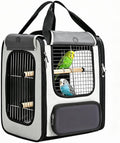 Bird Carrier Backpack, Breathable 3-Side Metal Mesh Bird Cage with Skylight, Large Opening Portable Travel Pet Cage for Parrot, Parakeet, Wildbird,Gray,Luxury