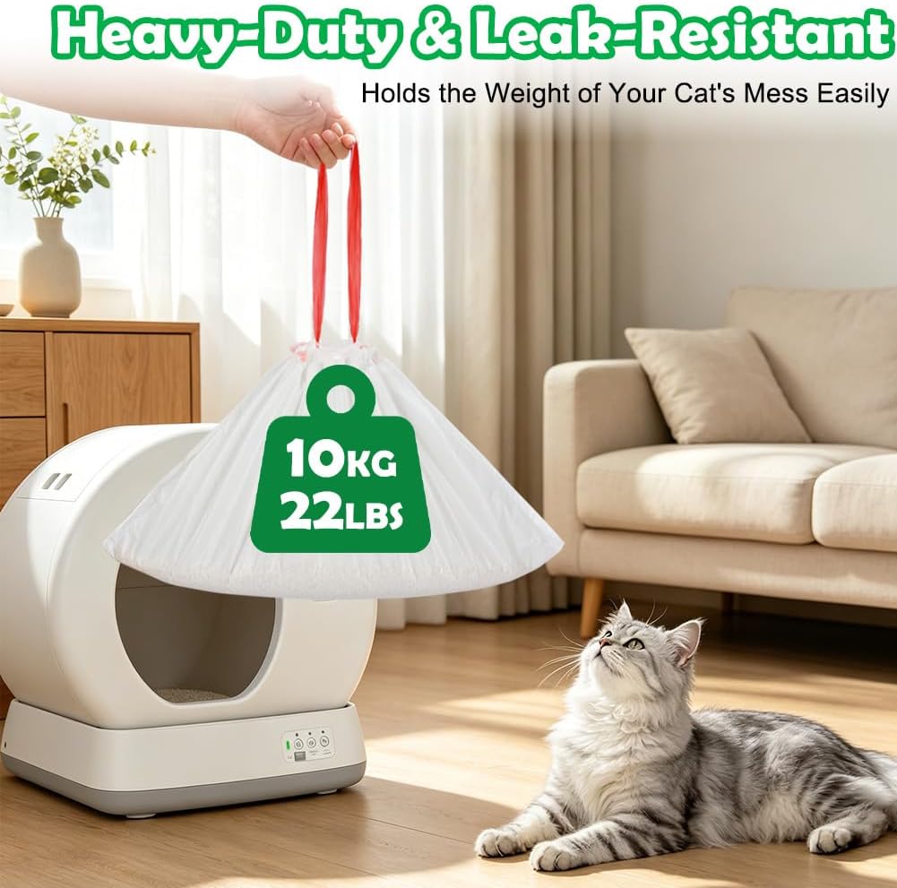 SZEE 120 Count 18x12.6 Inch Drawstring Automatic Cat Litter Box Waste Bags