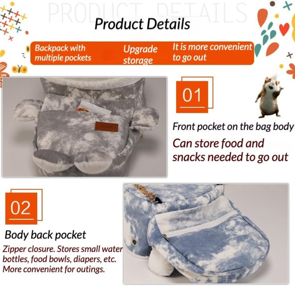 Small Pet Carrier Travel Backpack for Hamster Guinea Pig (Grey,Blue,Small)