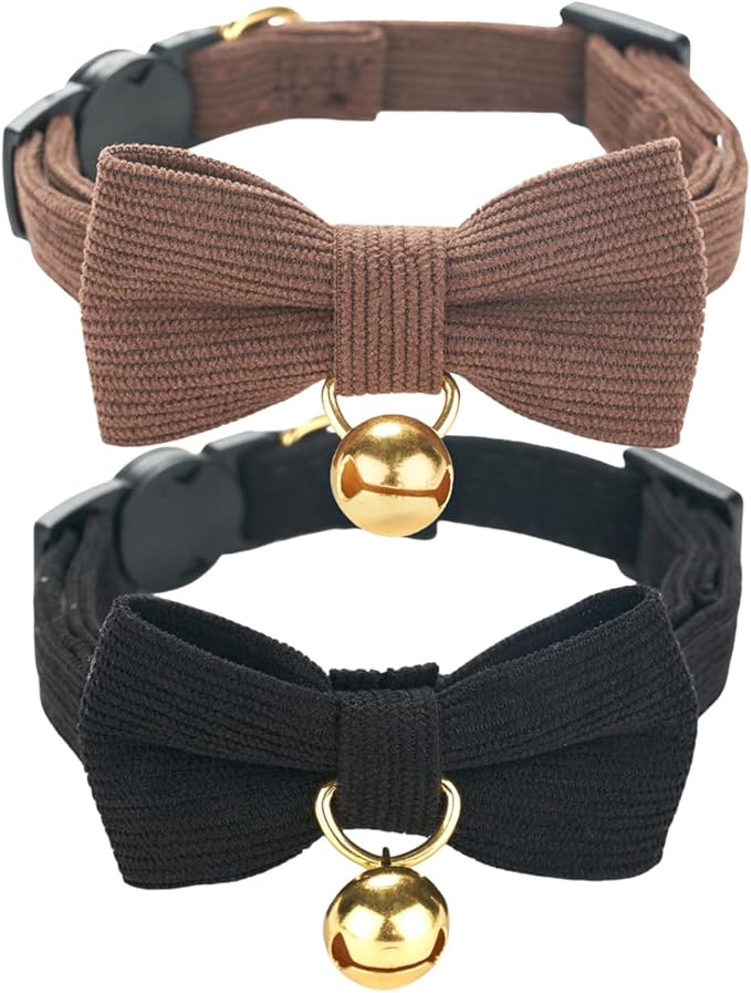 Soft Corduroy Cat Collar, Plaid Pattern, by Petiry