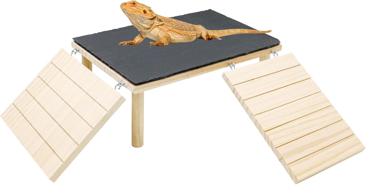 Bearded Dragon Basking Platform, Wooden Reptile Cave Hideout with Climbing Ramp, Aquariums & Terrariums Accessories for Small Animals Leopard Geckos Lizards Turtles Hamsters Hermit Crabs Guinea Pig