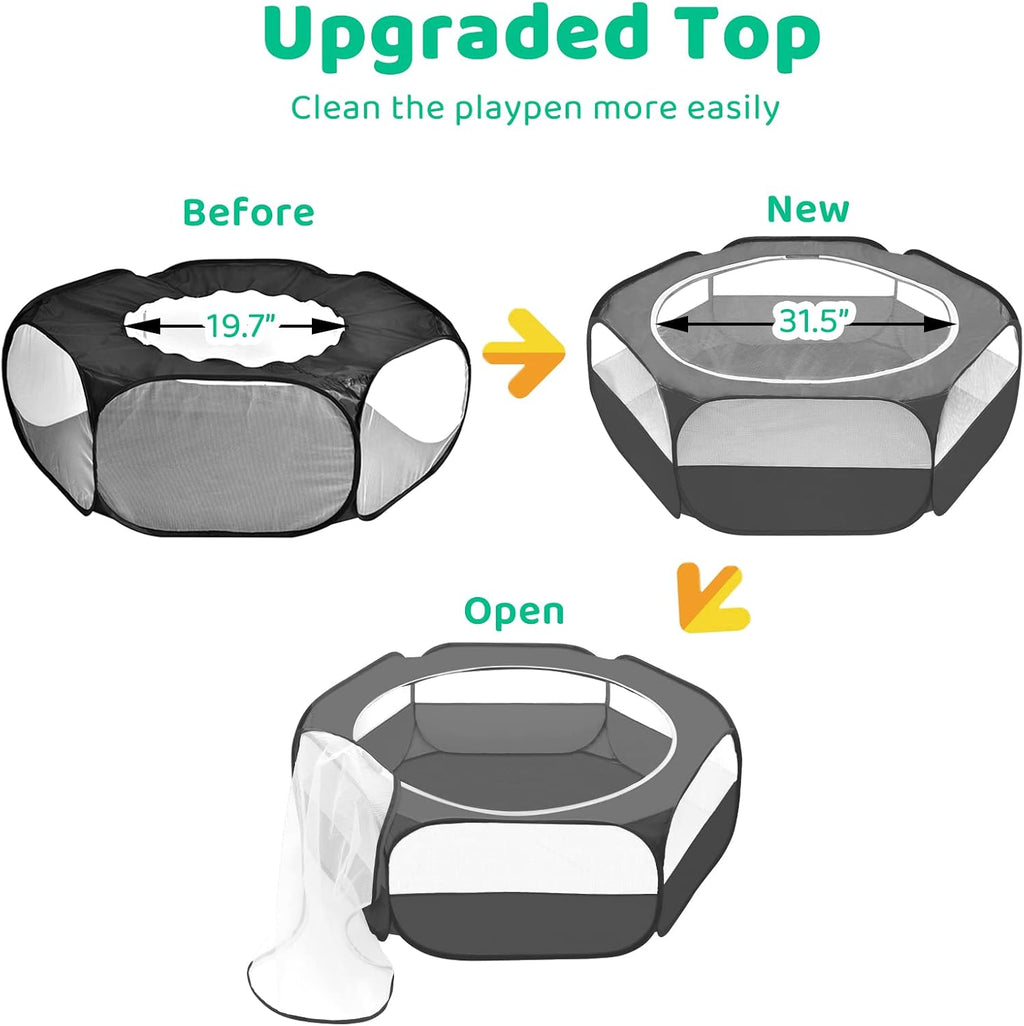 Guinea Pig Playpen with Cover, Hamster Playpen with Top, Rabbit Pop Up Playpen with Roof & Pet Small Rat Toilet, Square Potty Trainer Corner Litter Bedding Box Pet Pan