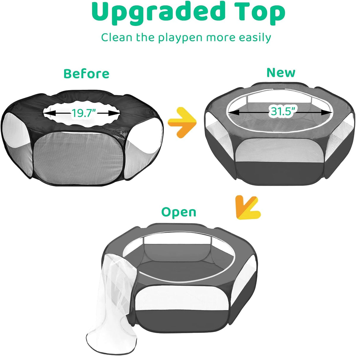 Guinea Pig Playpen with Cover, Hamster Playpen with Top, Rabbit Pop Up Playpen with Roof & Pet Small Rat Toilet, Square Potty Trainer Corner Litter Bedding Box Pet Pan