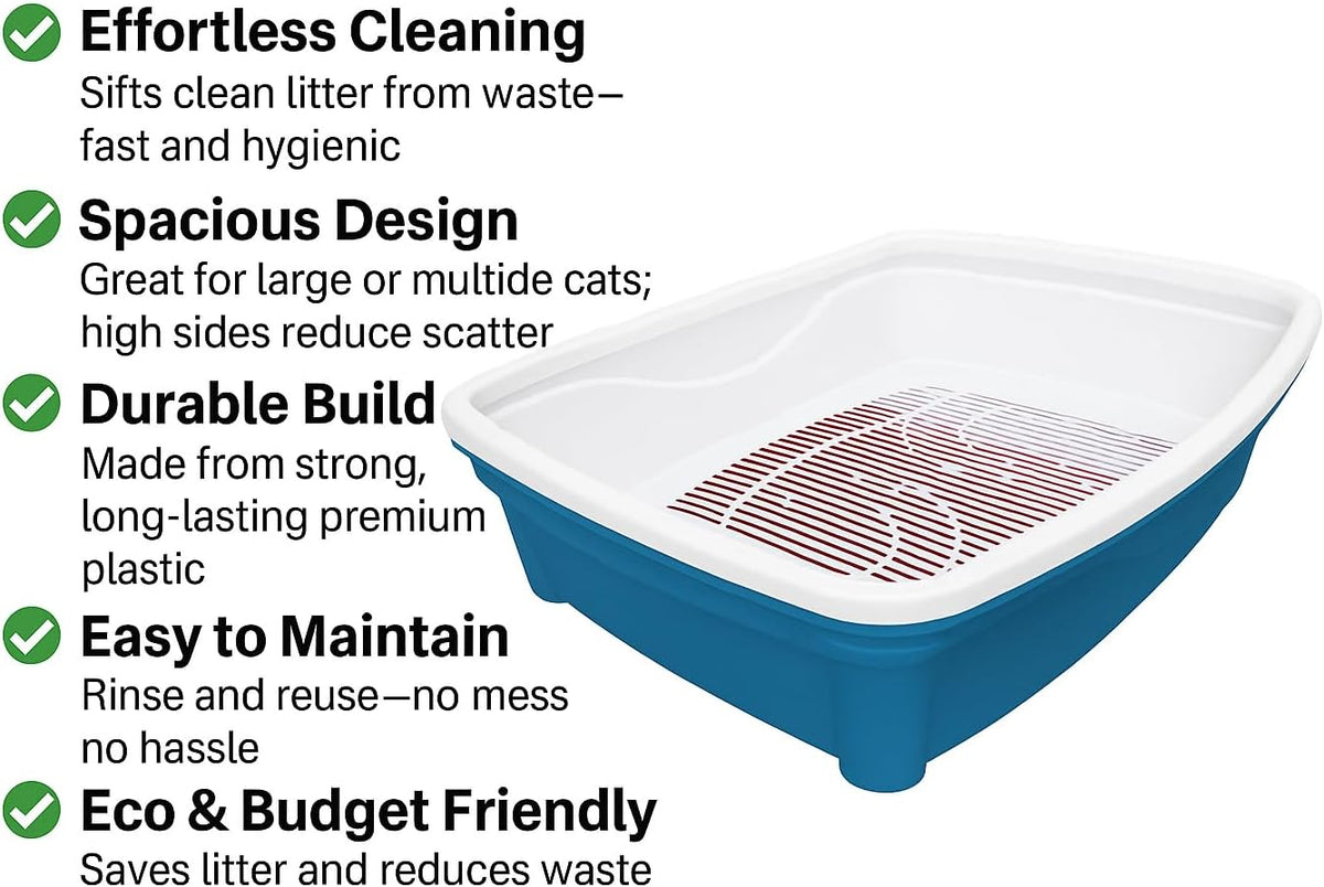 Classic Plus Sifting Litter Box Large - Large Cat Litter Pan with Intelligent Sifting System for Hygiene, Savings & Comfort - Durable, Easy Clean Design for Happy Cats (Blue)