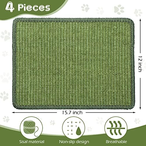 4 Pcs Cat Scratcher Mat Sisal Scratch Mats Horizontal Floor Scratching Pad Rug Sisal Fabric Cat Scratch Mat for Protecting Carpets Sofas and Cat Grinding Claws Green 11.8" x 15.7"