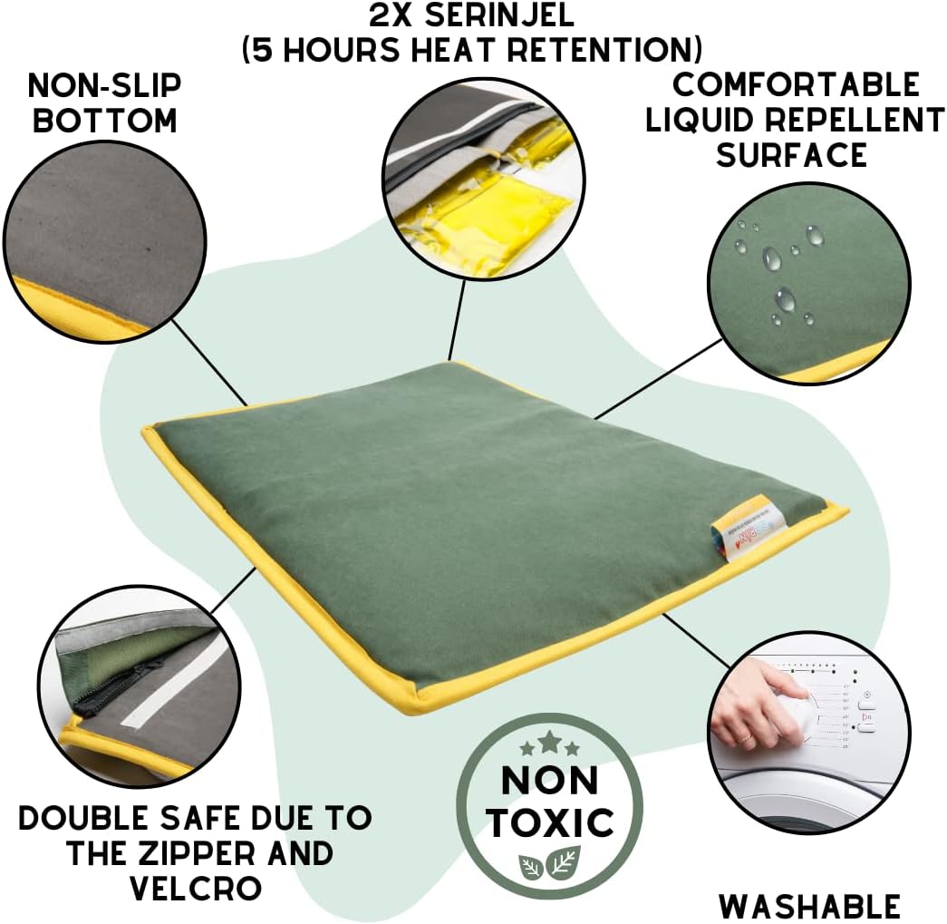 pawdaz Cooling Heating Mat for Cat & Dog Small Medium Pet (16x24), 5 Layers Microwave Water Repellent No-Electric Thermal Pad Washable Non Slip Durable Solid Warming Gel Bed (Khaki)