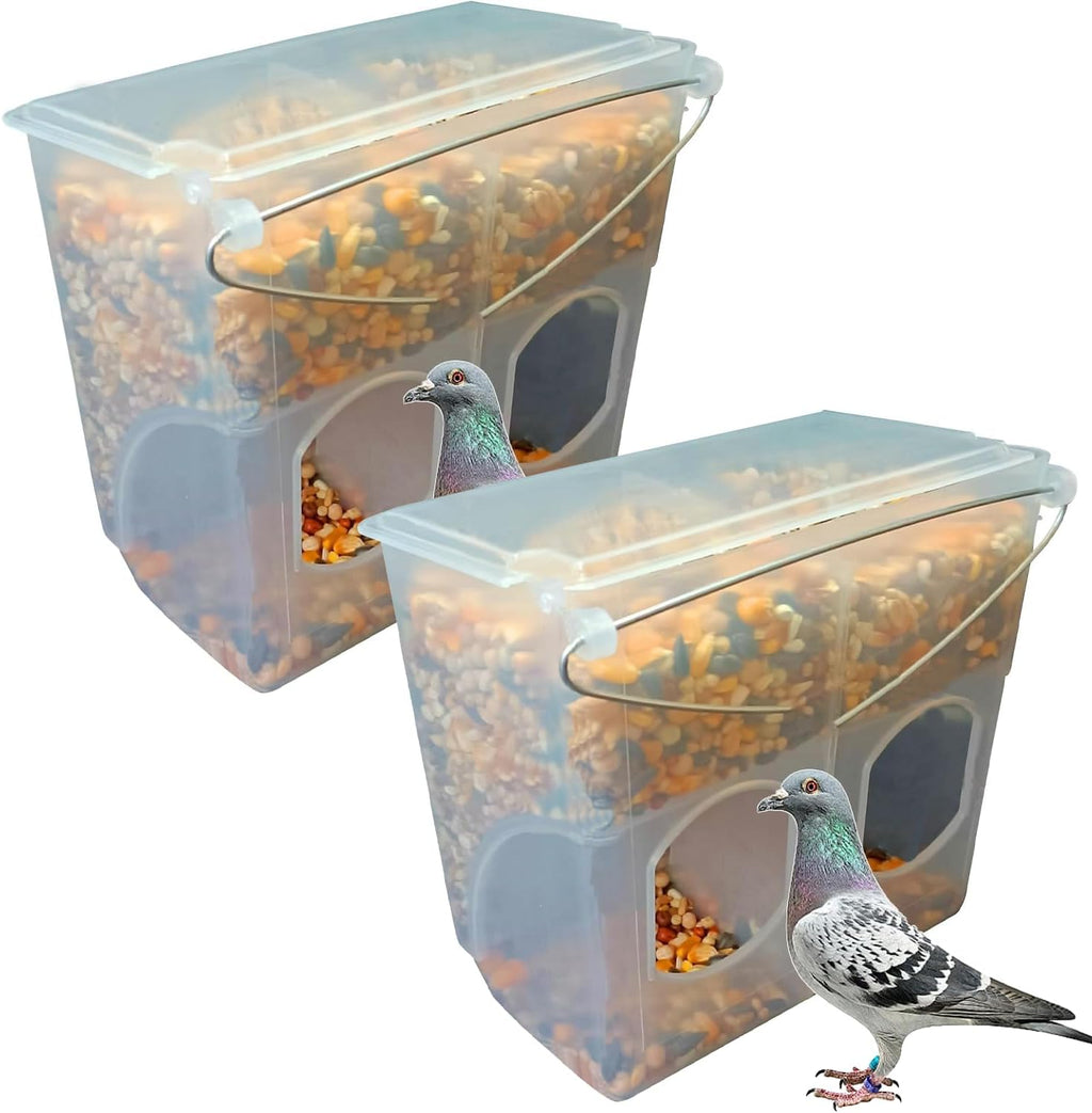 Automatic Pigeon Bird Feeder Water, Plastic Feeder Water Dispenser Drinkers for Cage, No Mess Hanging Parrot Food Feeding, Cage Accessories for Parakeet Quail Bird Chicken (2 Hole - Iron Wire)